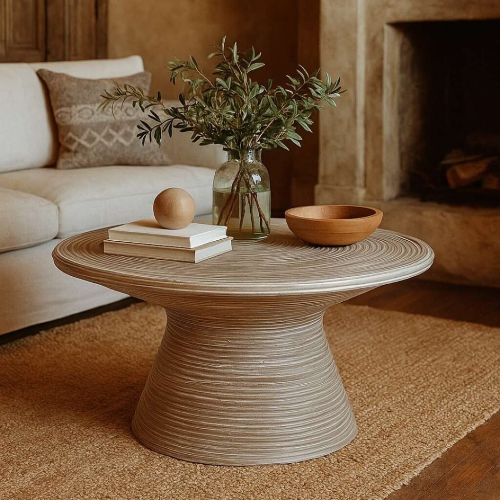 Modern Style Coffee Table with Round Top and Sculptural Base