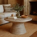 Modern Style Coffee Table with Round Top and Sculptural Base