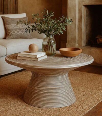 Modern Style Coffee Table with Round Top and Sculptural Base