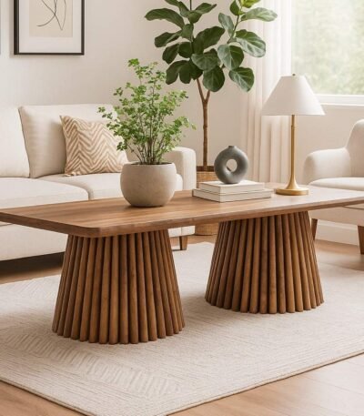 Wooden Coffee Table & Center Table with Twin Conical Base – Modern Design