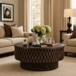 Kavaro Sheesham Wood Coffee Table with Round Carved Wooden Base
