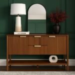 Orrica Handcrafted Wooden Sideboard with Ribbed Doors and Brass Handles