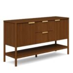 Orrica Handcrafted Wooden Sideboard with Ribbed Doors and Brass Handles