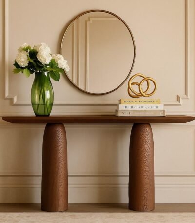 Lureva Handcarved Console Table in Solid Sheesham Wood with Sculptural Pedestal Design