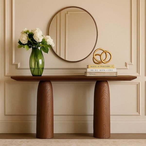 Lureva Handcarved Console Table in Solid Sheesham Wood with Sculptural Pedestal Design