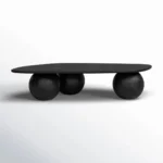 Modern black coffee table with unique sculptural sphere base
