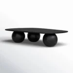 Modern black coffee table with unique sculptural sphere base