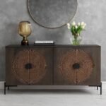 Morvian Wooden Console Table in Mango Wood with Handcarved Circular Design