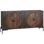 Morvian Wooden Console Table in Mango Wood with Handcarved Circular Design