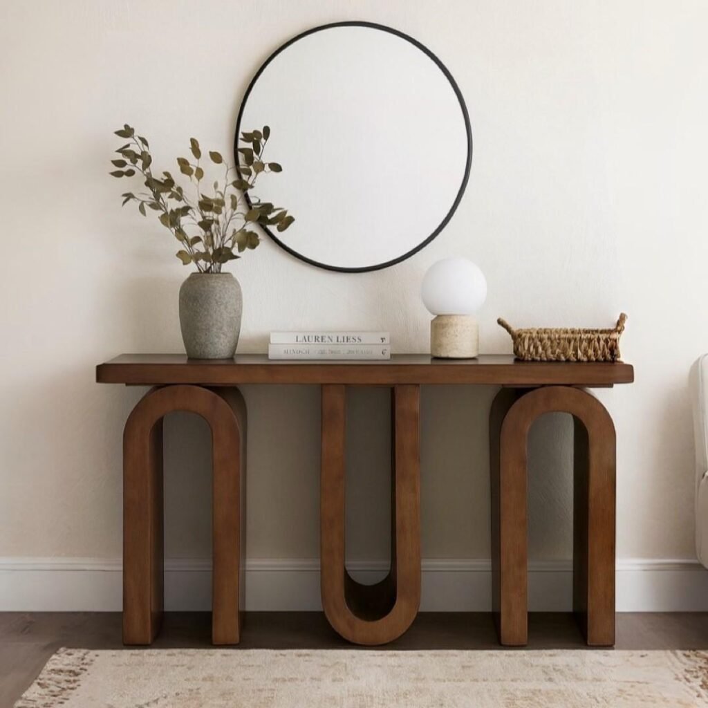 Orrica Handcarved Console Table in Solid Sheesham Wood with U-Shaped Legs