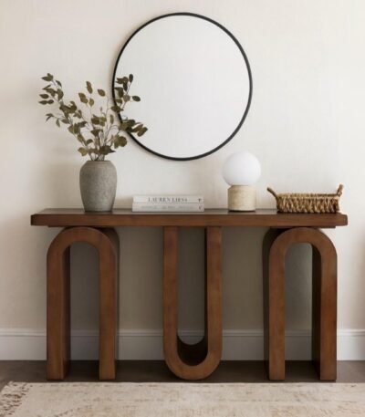 Orrica Handcarved Console Table in Solid Sheesham Wood with U-Shaped Legs