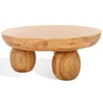 Orvian handcrafted round solid wood coffee table with sculpted legs