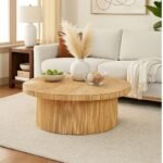 Handcrafted round Sheesham wood coffee table with natural finish
