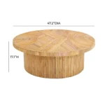 Handcrafted round Sheesham wood coffee table with natural finish