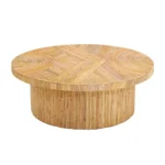 Handcrafted round Sheesham wood coffee table with natural finish