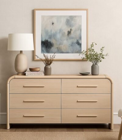 Trivio Handcarved Console Table in Solid Mango Wood with Natural Grain