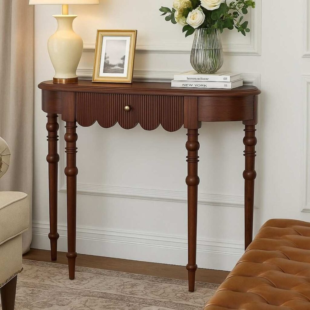 Veyora Handcarved Mango Wood Console Table with Drawer and Elegant Carved Design