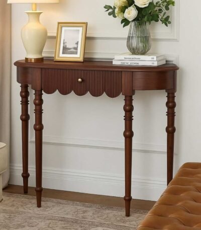 Veyora Handcarved Mango Wood Console Table with Drawer and Elegant Carved Design