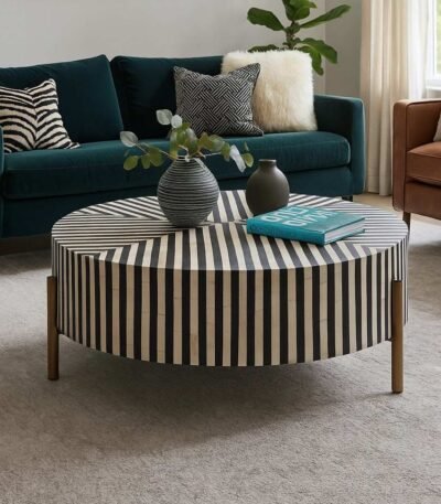 Bone Inlay Centre Round Table in Black and White – Designer Coffee Table