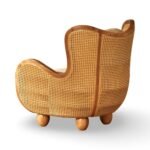 Handcrafted Wooden Armchair with Natural Cane Panels and Bouclé Upholstery