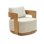 Modern handcrafted wooden lounge chair with plush upholstery