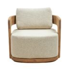 Modern handcrafted wooden lounge chair with plush upholstery