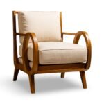 Elara Curve Armchair – Handcrafted Curved Wooden Armchair in Sheesham Wood with Cushions