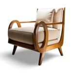 Elara Curve Armchair – Handcrafted Curved Wooden Armchair in Sheesham Wood with Cushions