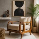 Premium solid wood armchair with natural finish and curved armrests