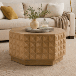 Falvero handcrafted mango wood coffee table with geometric carved design