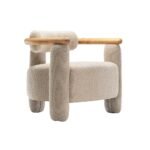 “Solid Wood Armchair with Cushioned Seat and Natural Finish