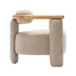“Solid Wood Armchair with Cushioned Seat and Natural Finish
