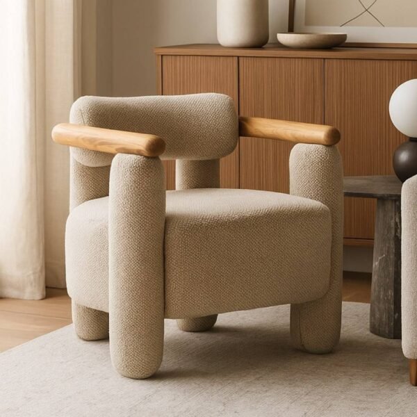 Sheesham wood modern accent chair with cushioned seat and natural finish”