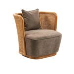 Handcrafted Sheesham wood cane armchair with cushioned seat