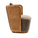 Handcrafted Sheesham wood cane armchair with cushioned seat