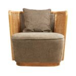Handcrafted Sheesham wood cane armchair with cushioned seat