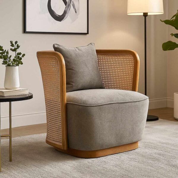 Handcrafted Sheesham wood cane armchair with cushioned seat