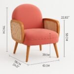 Handcrafted solid wood rattan armchair with coral cushioned seat