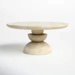 Round wooden center table for living room with pedestal base