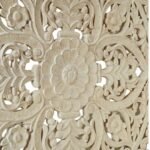 Arlo handcrafted Sheesham wood bed with floral handcarved headboard in white distressed finish