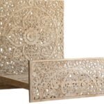 Artesa handcarved sheesham bed with intricate floral carving in solid wood