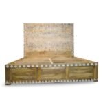 Atelier sheesham wooden bed with hand-carved headboard and solid wood frame