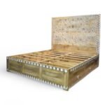 Atelier sheesham wooden bed with hand-carved headboard and solid wood frame