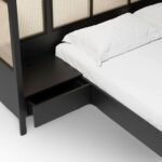 Azure modern rattan cane bed with solid wood frame and woven cane panels