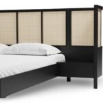 Azure modern rattan cane bed with solid wood frame and woven cane panels