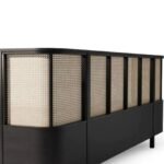 Azure modern rattan cane bed with solid wood frame and woven cane panels