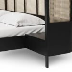Azure modern rattan cane bed with solid wood frame and woven cane panels