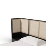 Azure modern rattan cane bed with solid wood frame and woven cane panels