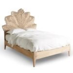 Bravura handcarved wooden bed made from solid Sheesham wood with floral headboard