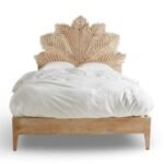 Bravura handcarved wooden bed made from solid Sheesham wood with floral headboard